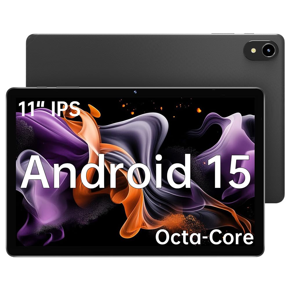 ApoloMedia 11" Tablet, 2025 Android 15 with Octa-core Processor, 8GB+128GB, 1TB Expandtion, 7000mAh Battery, HD IPS Large tableta,WiFi 6&BT5.0, Support GMS (Black, Case not Included)