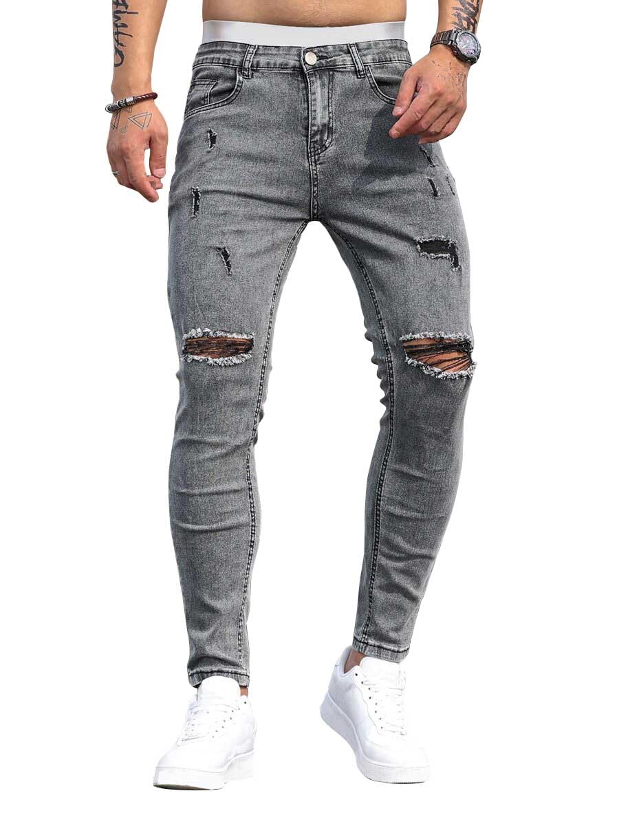 HUNGSON Men's Ripped Skinny Jeans Stretchy Slim Fit Jeans Pants for Men