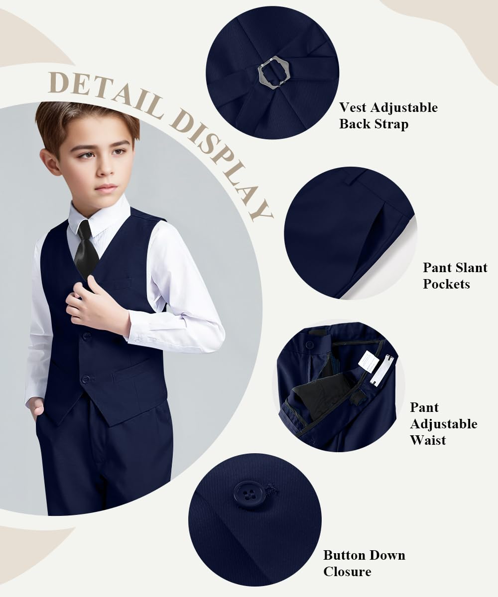 Visaccy Suit for Boys 5 Pieces Kids Tuxedo Boy Suits Slim Fit Suits Outfit for Wedding Navy Blue Size 20