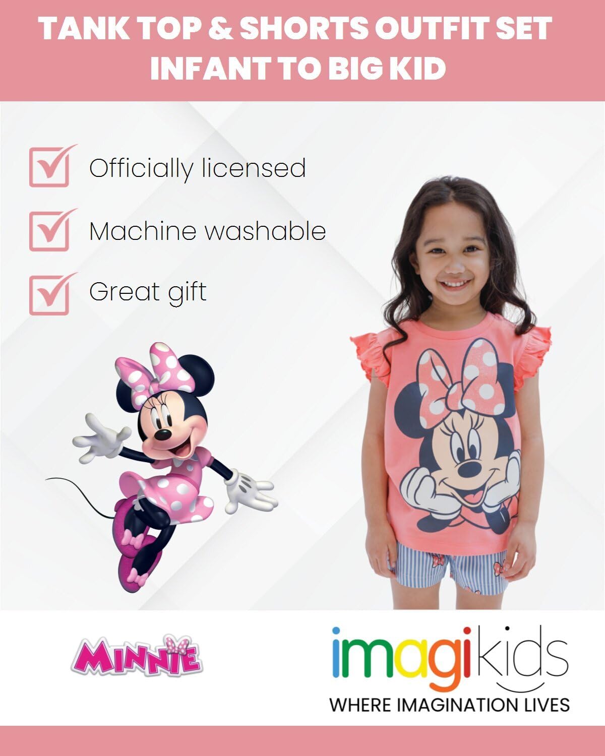 Disney Minnie Mouse Toddler Girls Graphic T-Shirt and Shorts Outfit Set Light Pink/Light Blue 3T