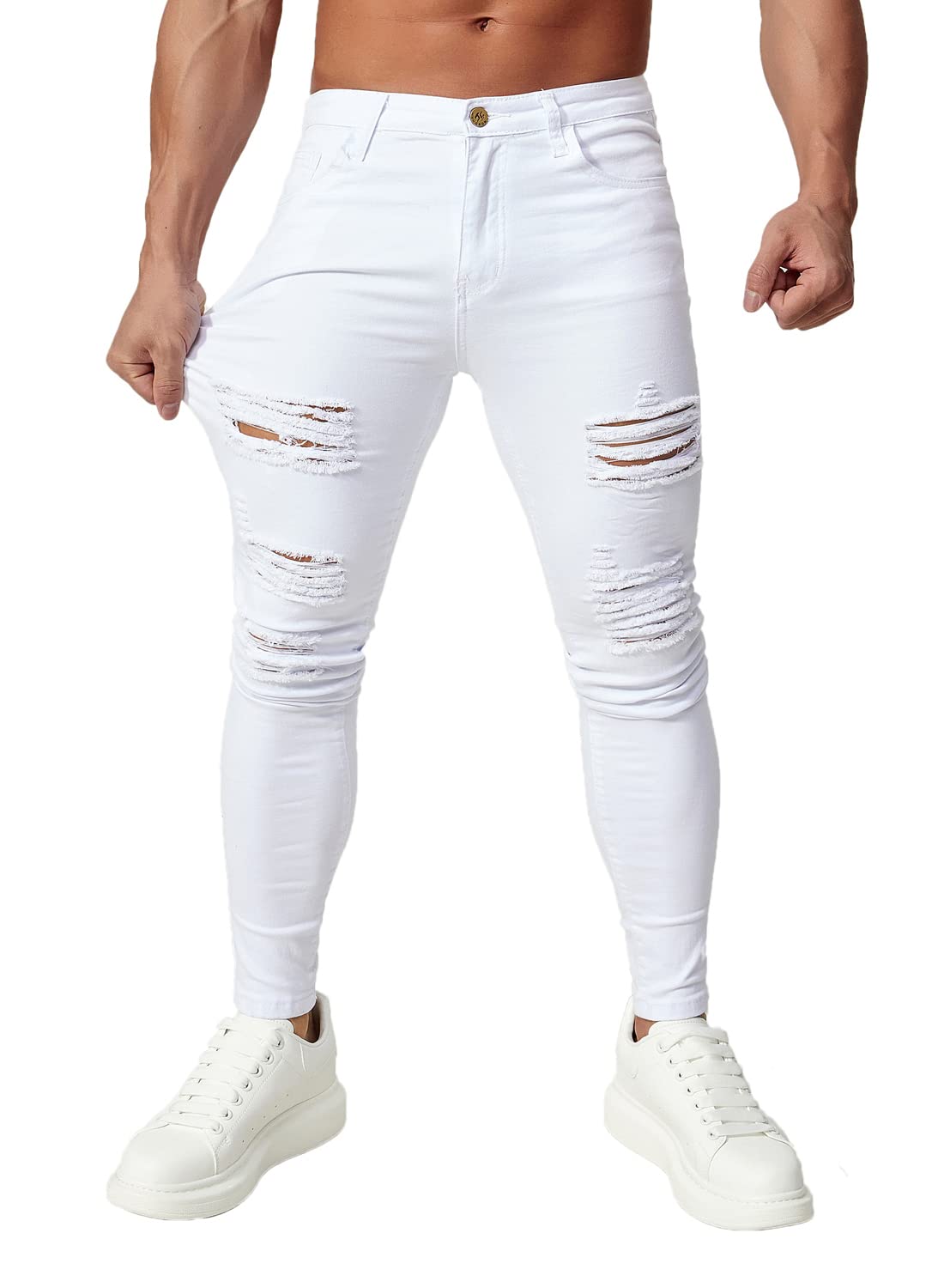 HUNGSON Men's Ripped Skinny Jeans Stretchy Slim Fit Jeans Pants for Men