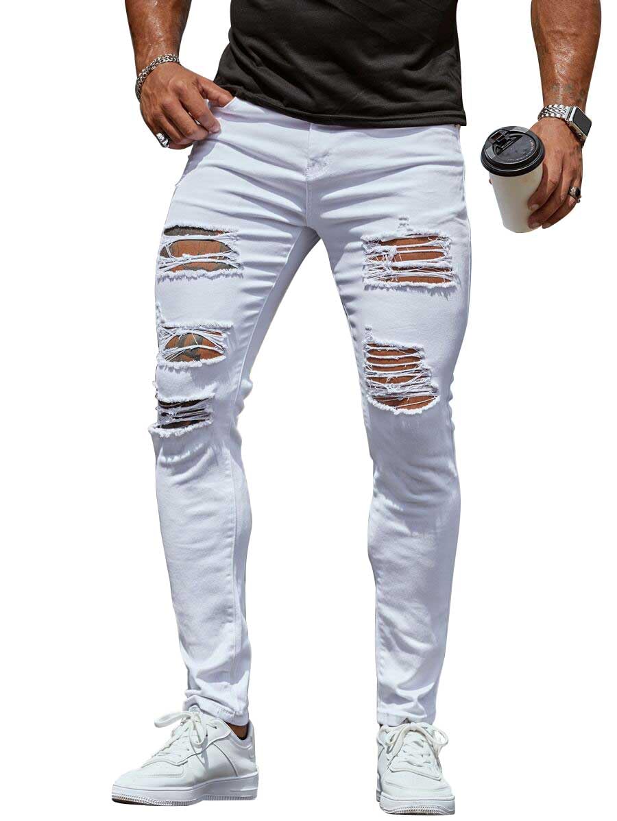 HUNGSON Men's Ripped Skinny Jeans Stretchy Slim Fit Jeans Pants for Men