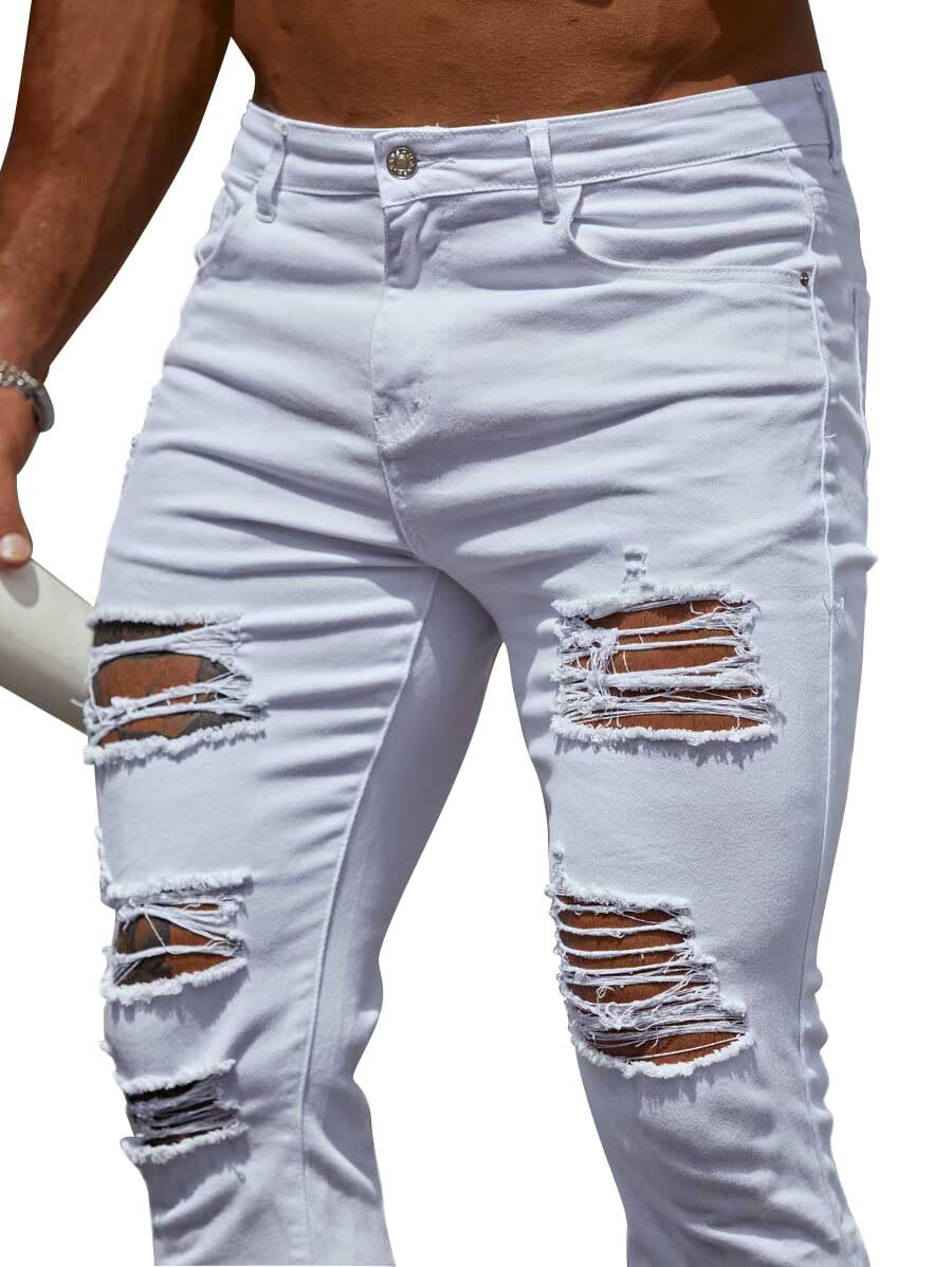 HUNGSON Men's Ripped Skinny Jeans Stretchy Slim Fit Jeans Pants for Men
