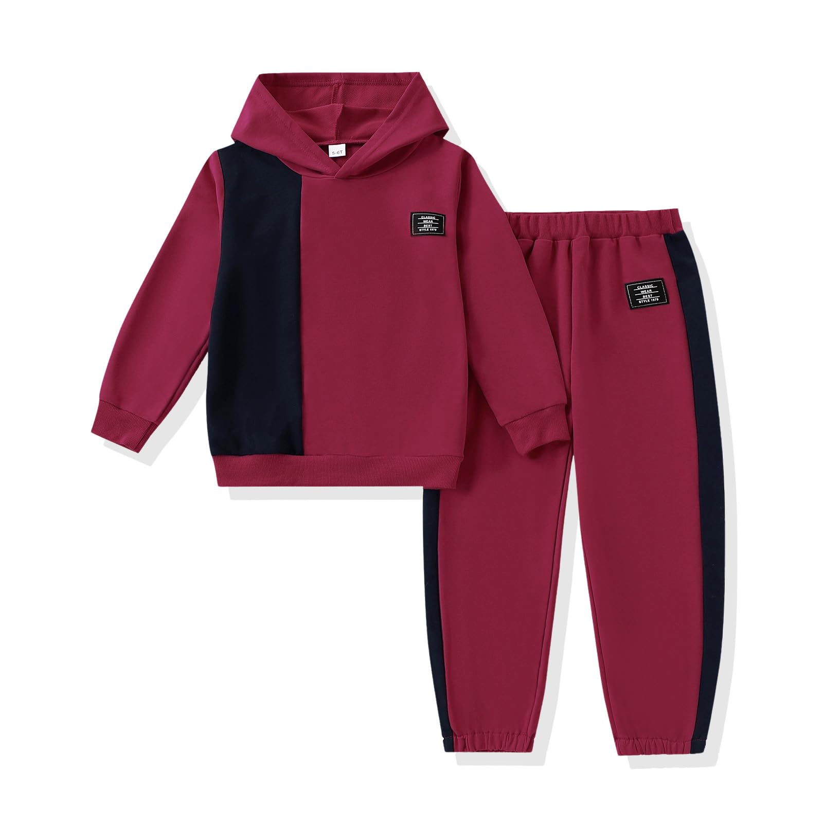 KIDLAGA Toddler Boy Clothes Long Sleeve Hoodie Sweatsuits Tops and Pants Boys Fall Winter Color Block Outfits Set Orange 11-12 Years