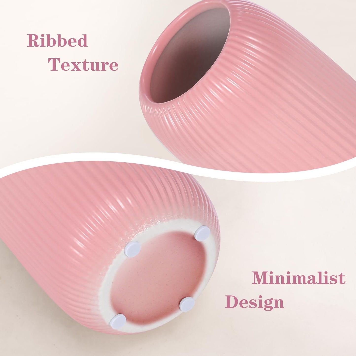 Ceramic Vase for Flowers – Modern Small Ribbed Textured Flower Vase for Home Decor, Pampas Grass, Decorative, Farmhouse, Coffee Table, Kitchen Centerpieces, Bookshelf and Home Living (White)