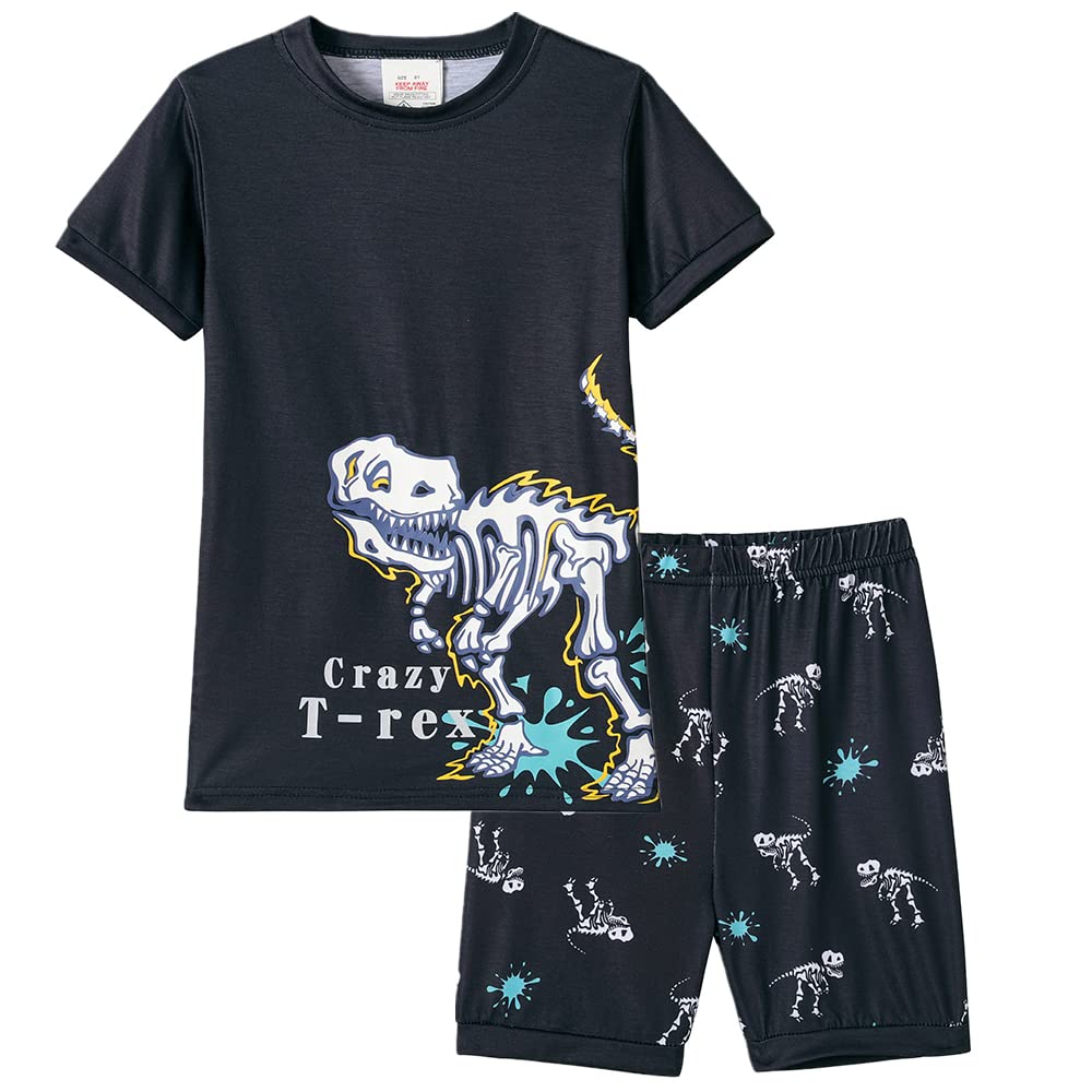 MyFav Big Boys Glow in Dark Skull Pjs Sleepwear Summer Pajama Shorts Sets, Skateboard, 14 Years