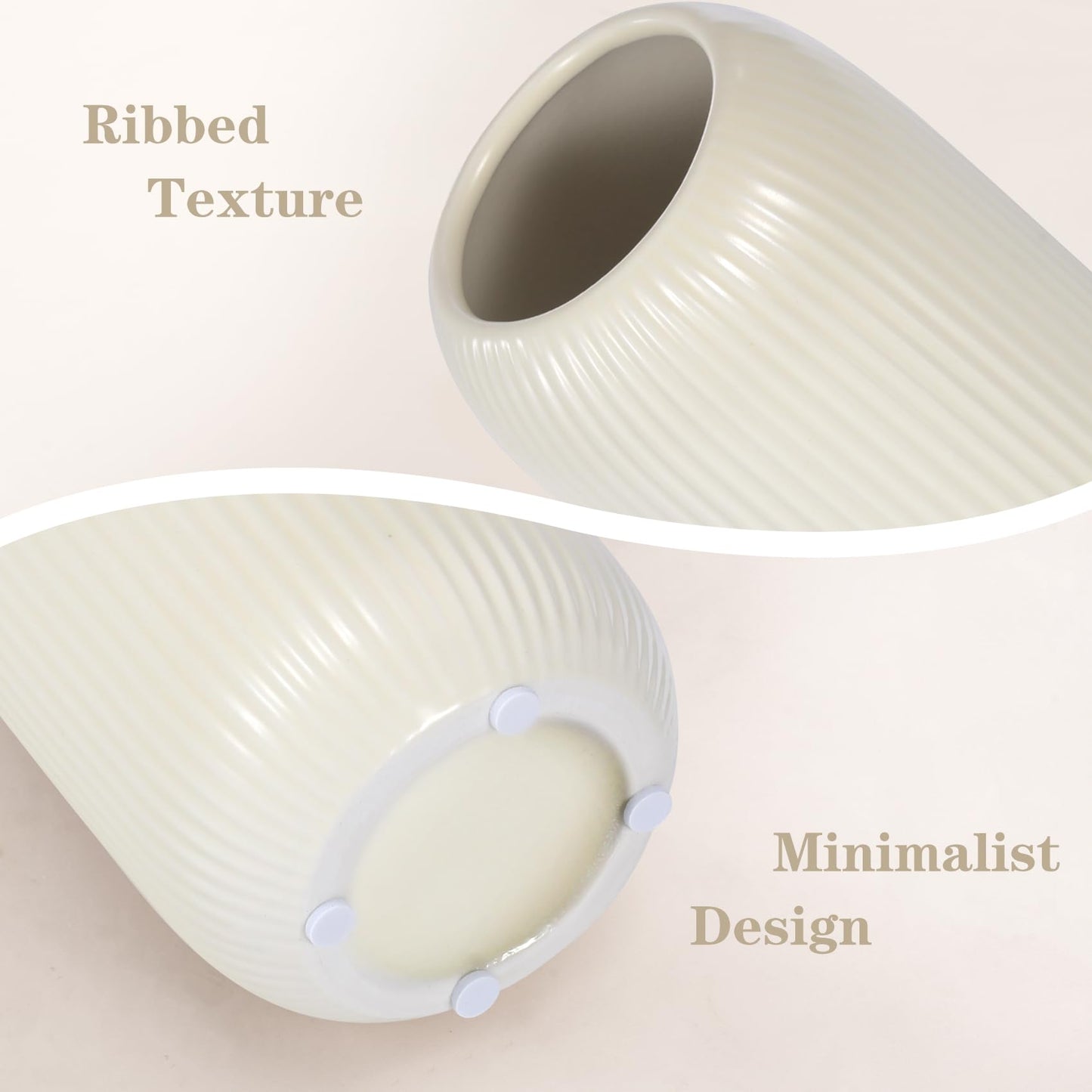 Ceramic Vase for Flowers – Modern Small Ribbed Textured Flower Vase for Home Decor, Pampas Grass, Decorative, Farmhouse, Coffee Table, Kitchen Centerpieces, Bookshelf and Home Living (White)