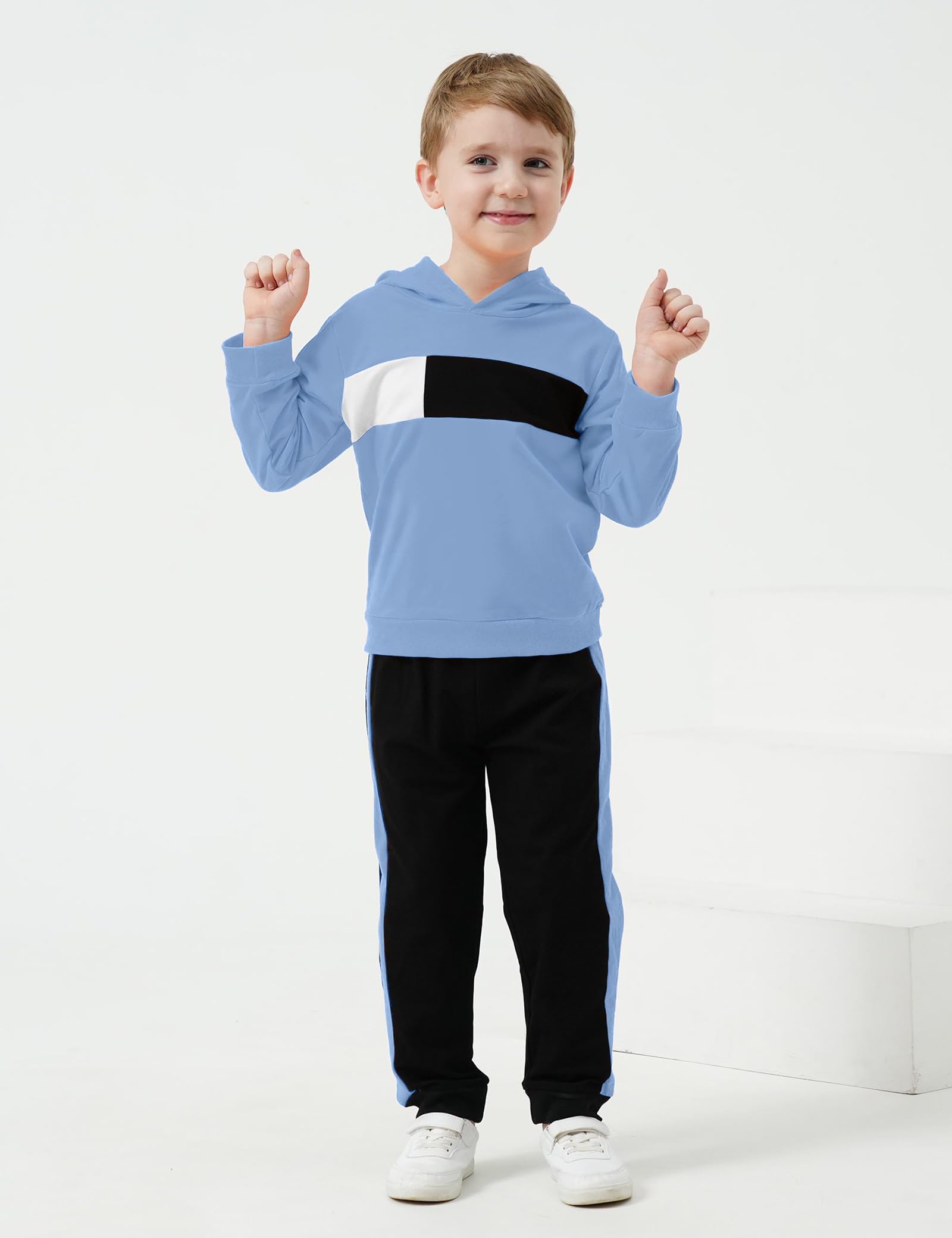 KIDLAGA Toddler Boy Clothes Long Sleeve Hoodie Sweatsuits Tops and Pants Boys Fall Winter Color Block Outfits Set Orange 11-12 Years