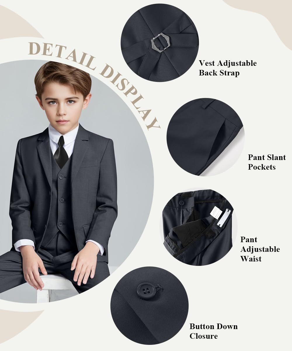 Visaccy Suit for Boys 5 Pieces Kids Tuxedo Boy Suits Slim Fit Suits Outfit for Wedding Navy Blue Size 20