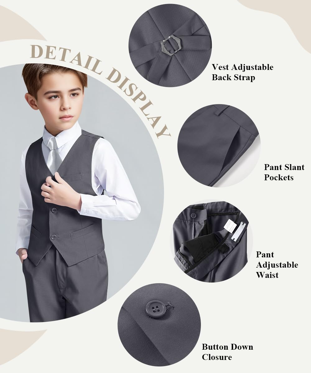 Visaccy Suit for Boys 5 Pieces Kids Tuxedo Boy Suits Slim Fit Suits Outfit for Wedding Navy Blue Size 20