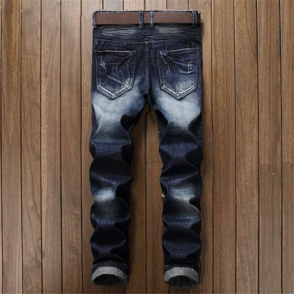 AITITIA Men's Biker Zipper Deco Washed Straight Fit Jeans (40, 002 Light Blue)
