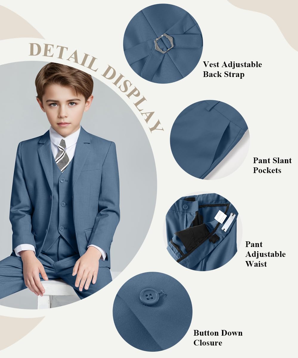 Visaccy Suit for Boys 5 Pieces Kids Tuxedo Boy Suits Slim Fit Suits Outfit for Wedding Navy Blue Size 20
