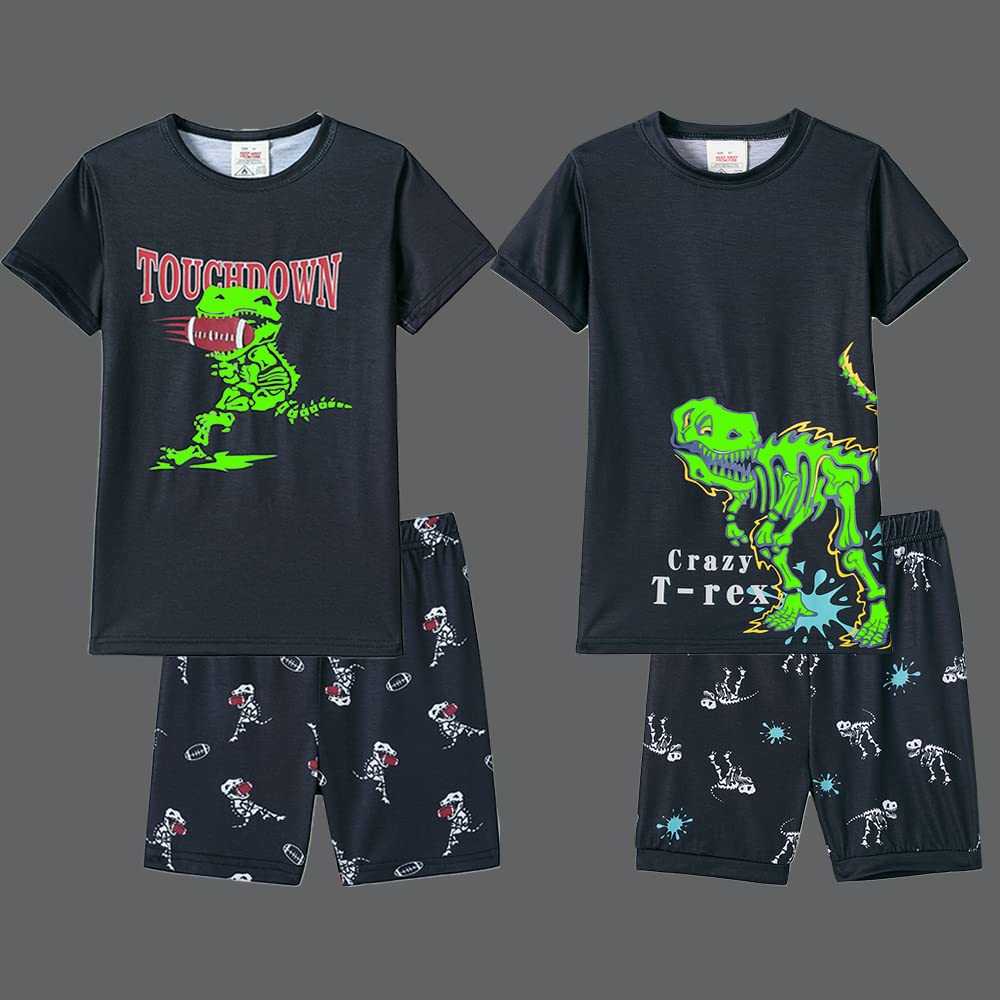 MyFav Big Boys Glow in Dark Skull Pjs Sleepwear Summer Pajama Shorts Sets, Skateboard, 14 Years
