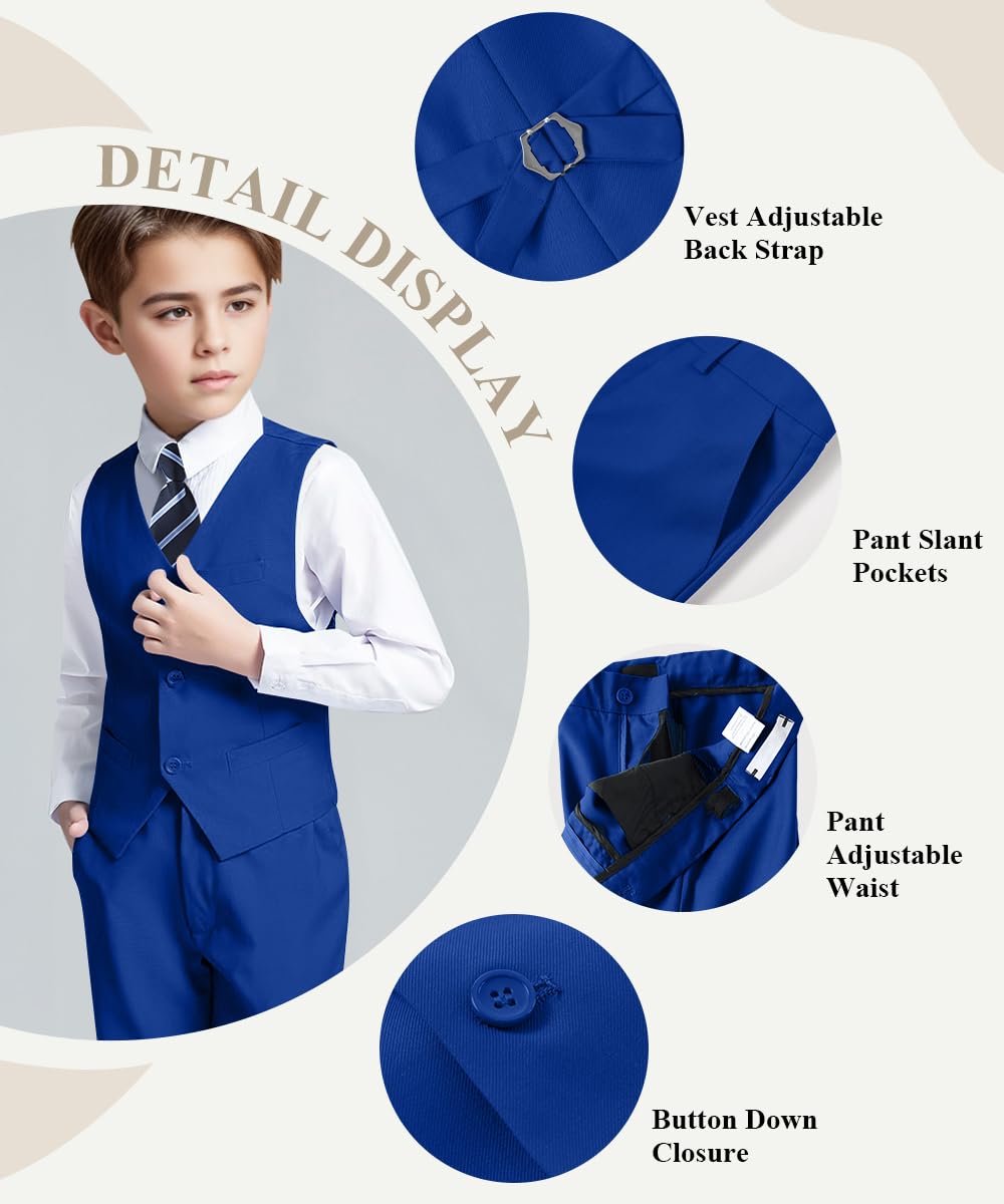 Visaccy Suit for Boys 5 Pieces Kids Tuxedo Boy Suits Slim Fit Suits Outfit for Wedding Navy Blue Size 20