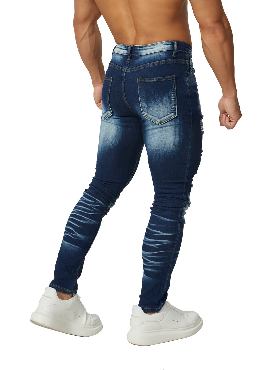 HUNGSON Men's Ripped Skinny Jeans Stretchy Slim Fit Jeans Pants for Men