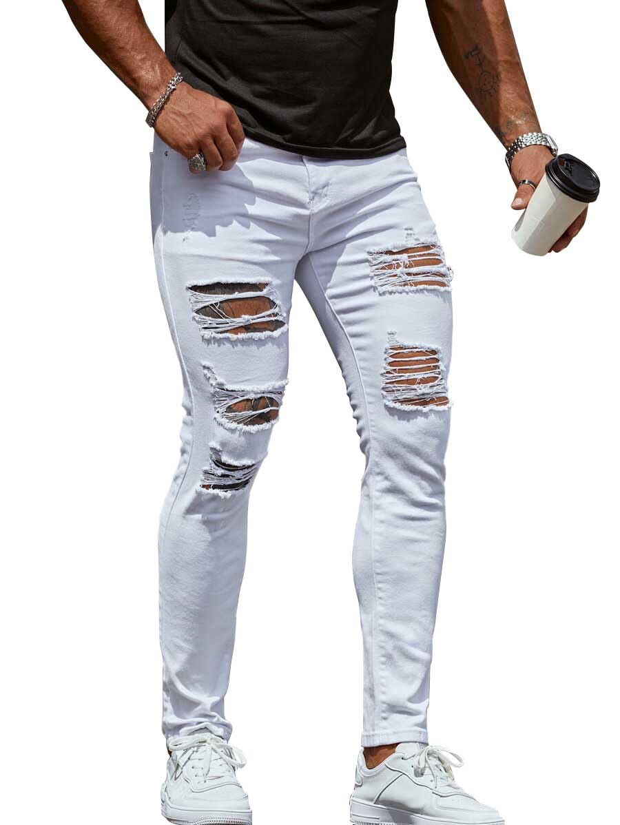 HUNGSON Men's Ripped Skinny Jeans Stretchy Slim Fit Jeans Pants for Men