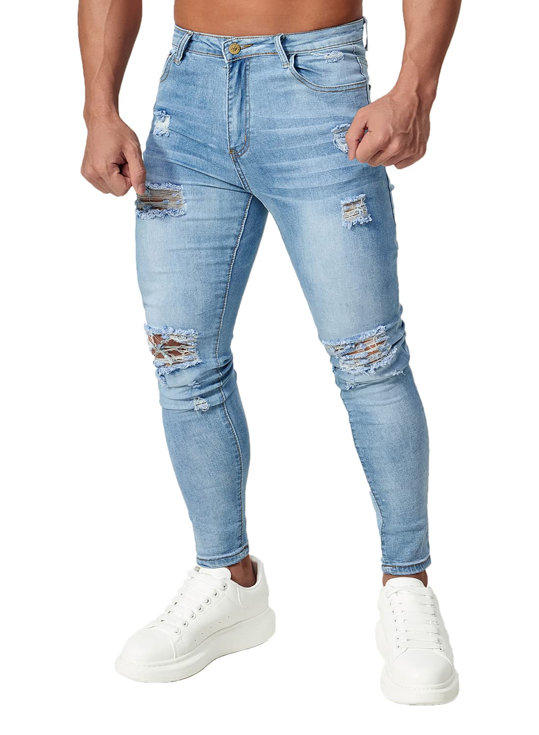HUNGSON Men's Ripped Skinny Jeans Stretchy Slim Fit Jeans Pants for Men