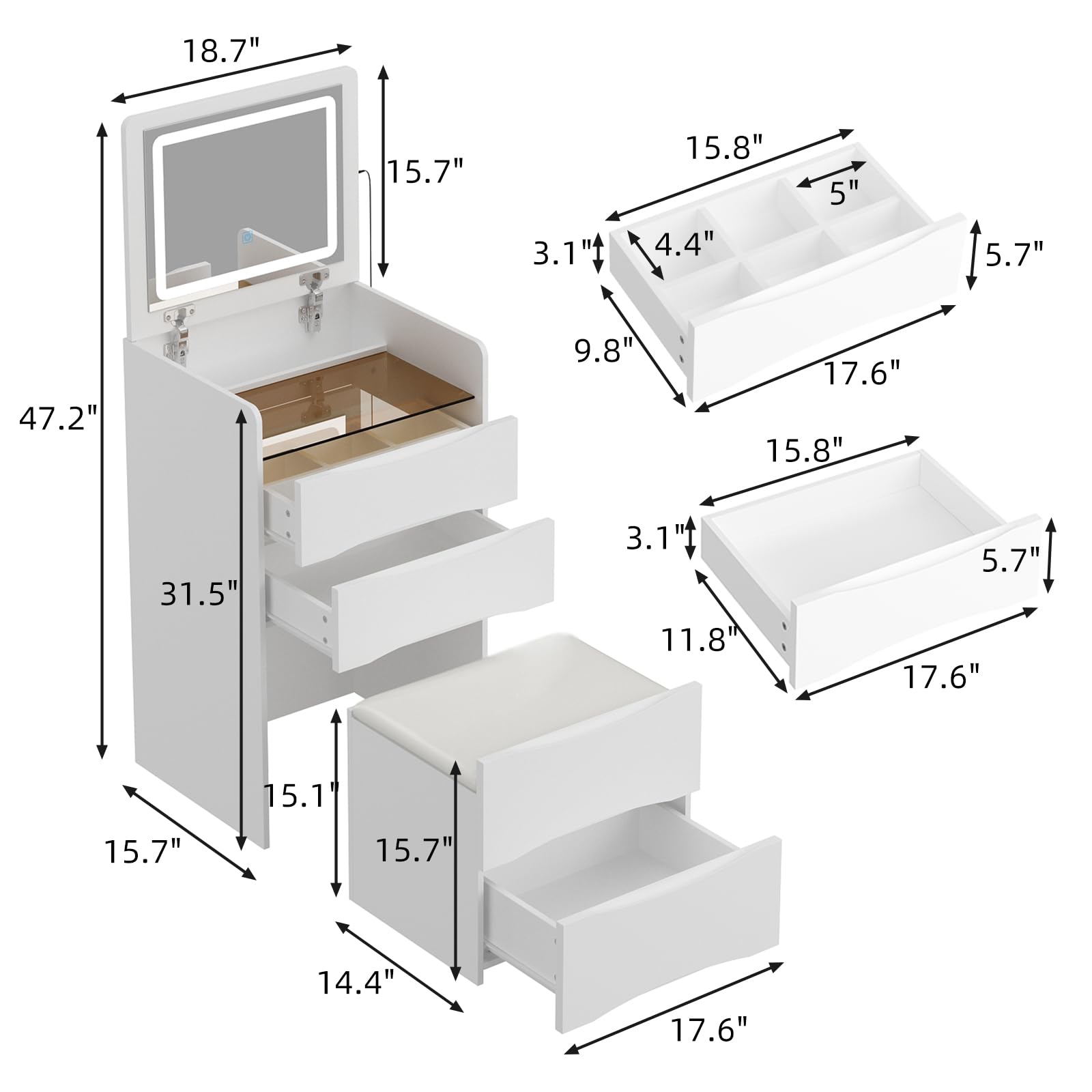 Bathroom vanity with dimensions labeled on a white background