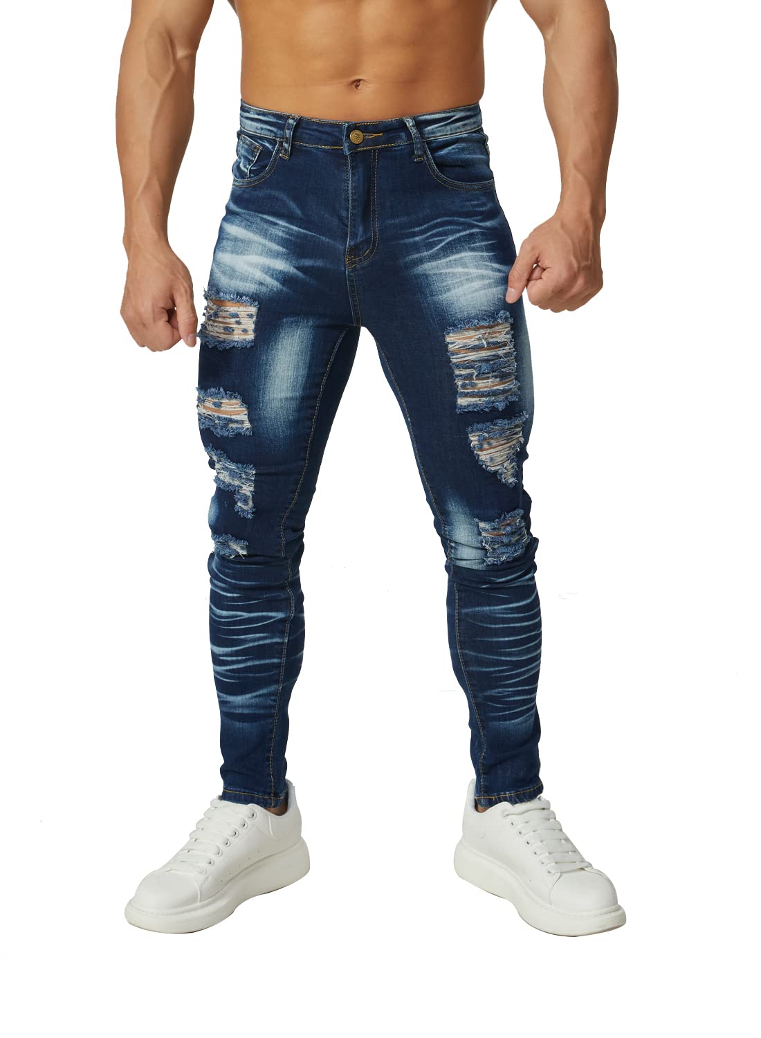 HUNGSON Men's Ripped Skinny Jeans Stretchy Slim Fit Jeans Pants for Men