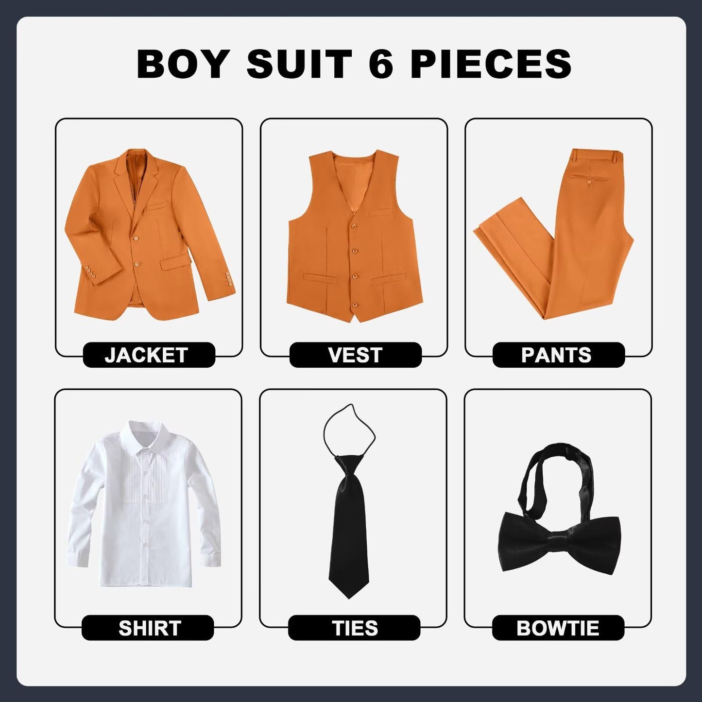 Boys' Suits Size 2T Kids Black Suit Slim Fit 6 Piece Formal Suit Set Teen Toddler Ring Bearer Outfit for Wedding