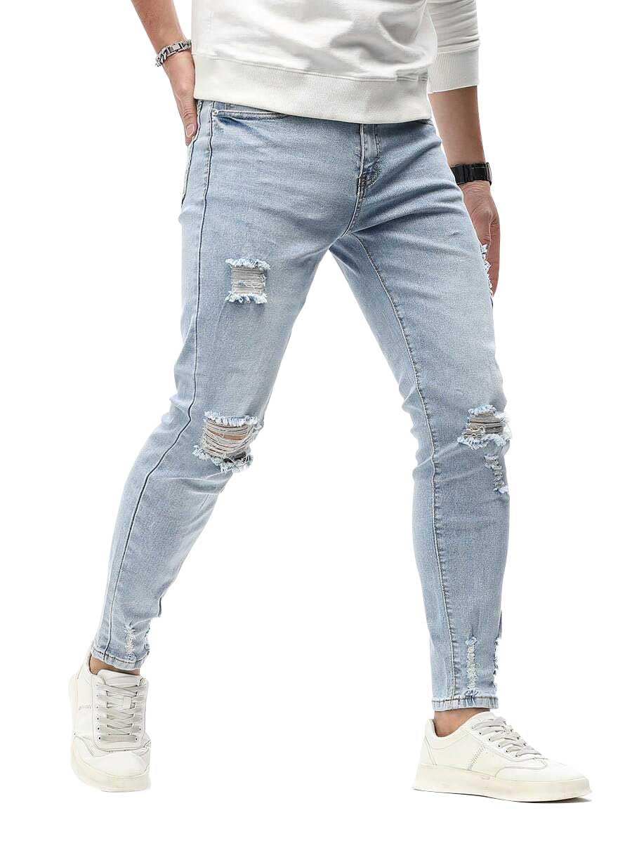 HUNGSON Men's Ripped Skinny Jeans Stretchy Slim Fit Jeans Pants for Men