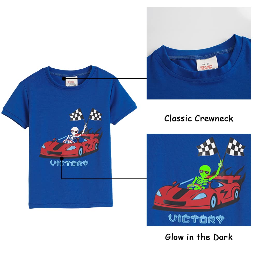 MyFav Big Boys Glow in Dark Skull Pjs Sleepwear Summer Pajama Shorts Sets, Skateboard, 14 Years