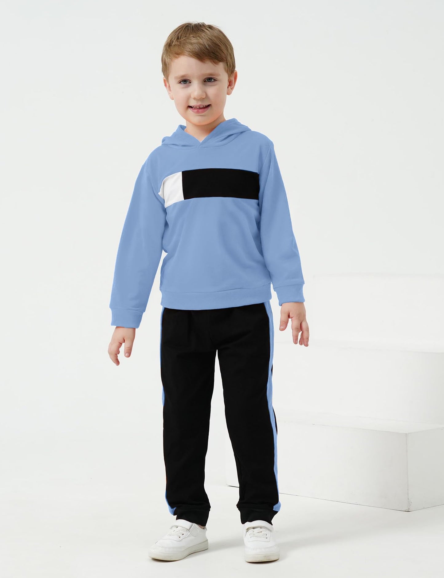 KIDLAGA Toddler Boy Clothes Long Sleeve Hoodie Sweatsuits Tops and Pants Boys Fall Winter Color Block Outfits Set Orange 11-12 Years