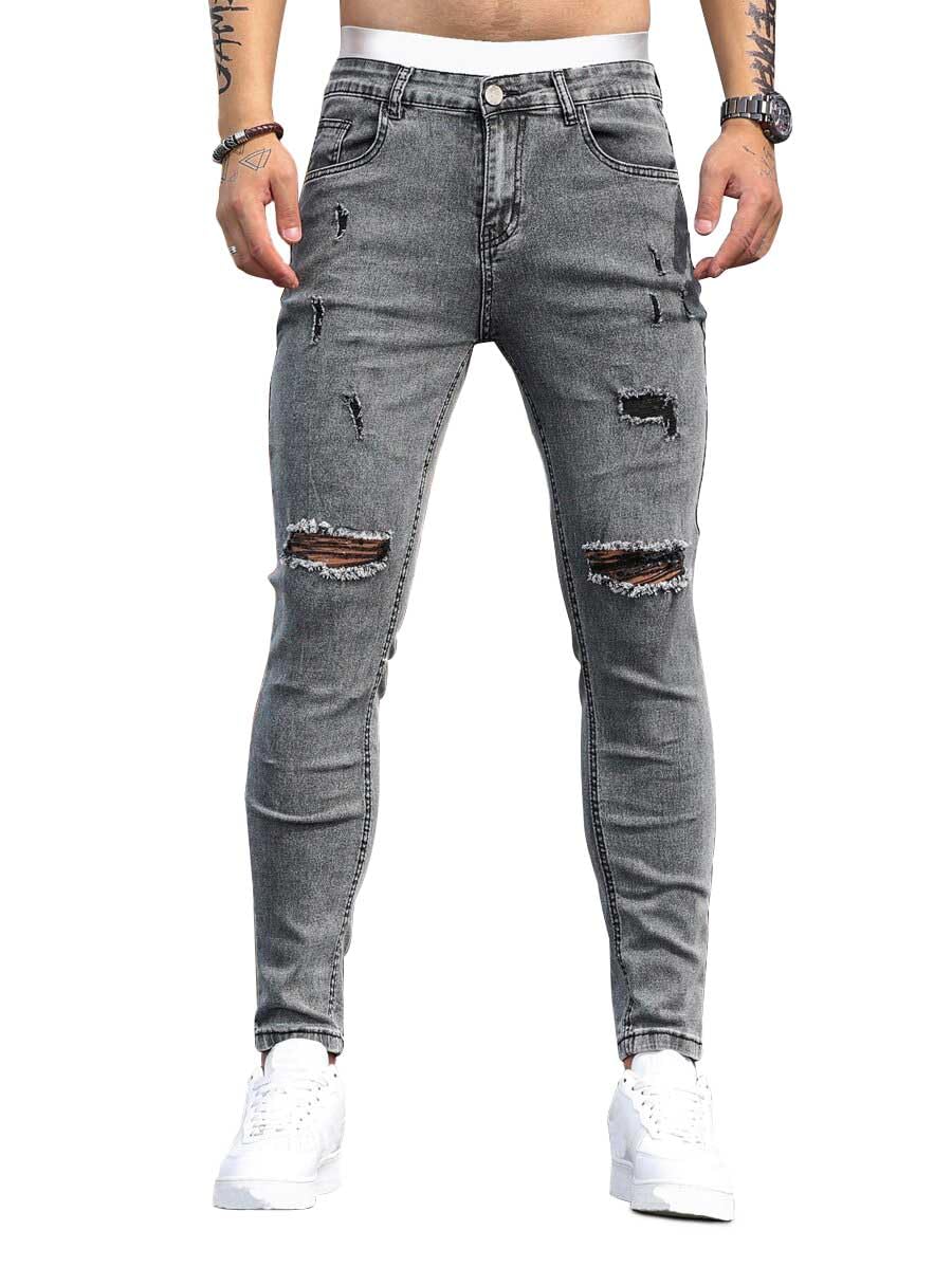 HUNGSON Men's Ripped Skinny Jeans Stretchy Slim Fit Jeans Pants for Men