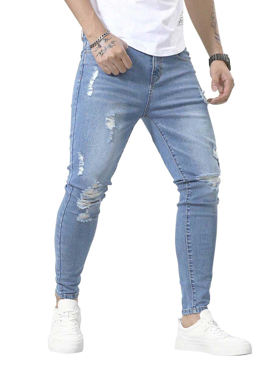 HUNGSON Men's Ripped Skinny Jeans Stretchy Slim Fit Jeans Pants for Men
