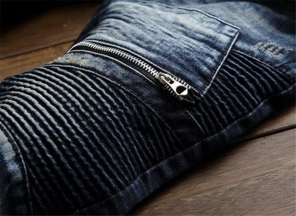 AITITIA Men's Biker Zipper Deco Washed Straight Fit Jeans (40, 002 Light Blue)