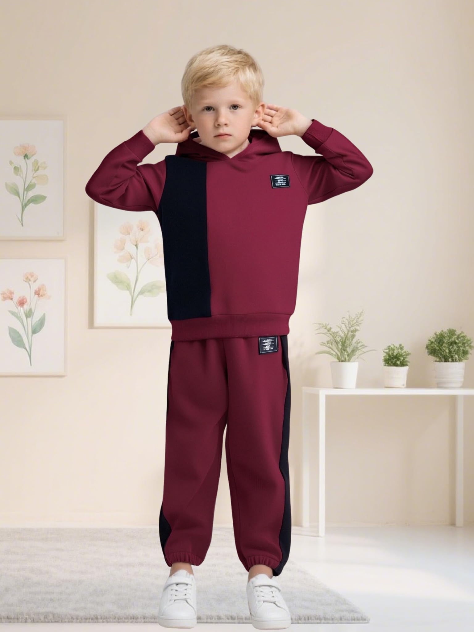 KIDLAGA Toddler Boy Clothes Long Sleeve Hoodie Sweatsuits Tops and Pants Boys Fall Winter Color Block Outfits Set Orange 11-12 Years