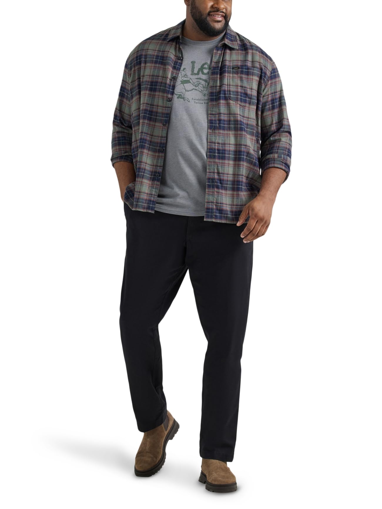 Lee Men's Big & Tall Extreme Motion Flat Front Relaxed Taper Pant Khaki 52W x 30L