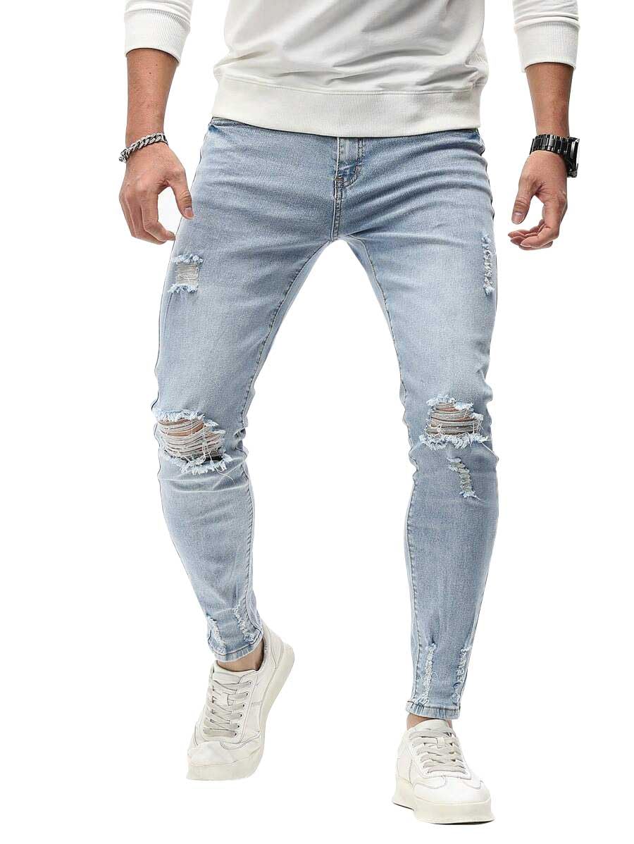 HUNGSON Men's Ripped Skinny Jeans Stretchy Slim Fit Jeans Pants for Men