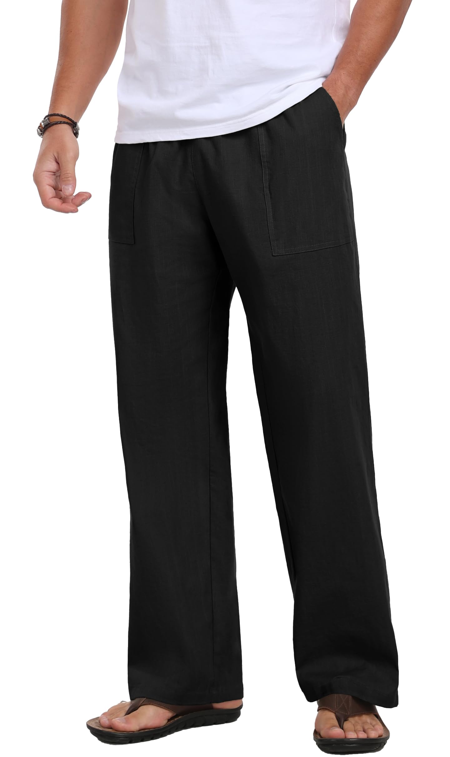 Sailwind Men's Casual Linen Pants Beach Summer Elastic Waist Drawstring Pants Lightweight Linen Trousers White