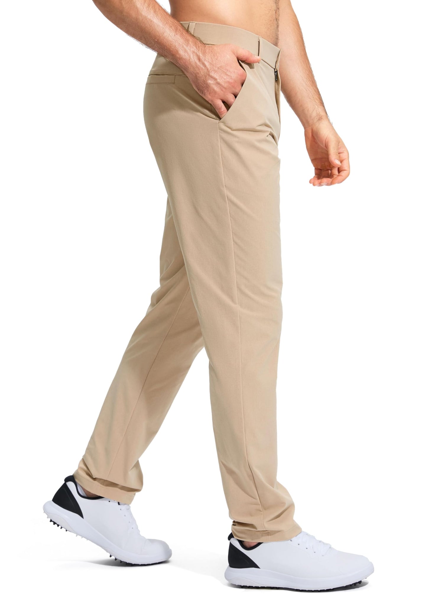 Pudolla Men's Golf Pants Stretch Classic Fit Work Dress Pants 30 Lightweight Quick Dry Casual Slacks Trousers with Pockets(Khaki 34Wx30L)