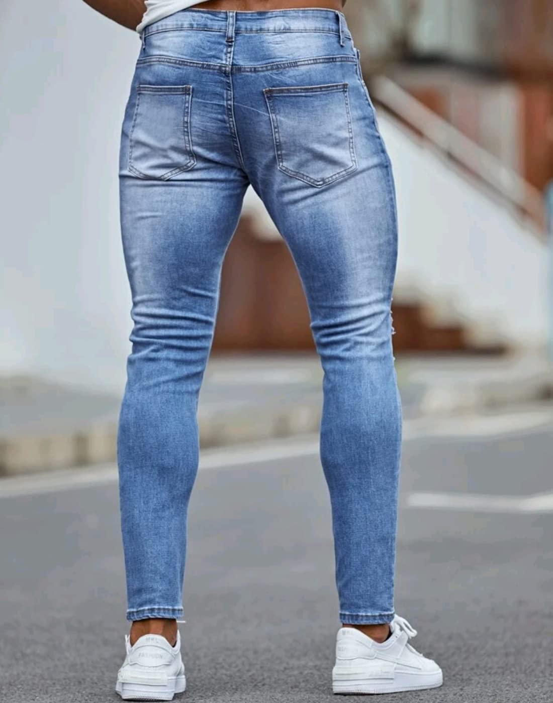 HUNGSON Men's Ripped Skinny Jeans Stretchy Slim Fit Jeans Pants for Men