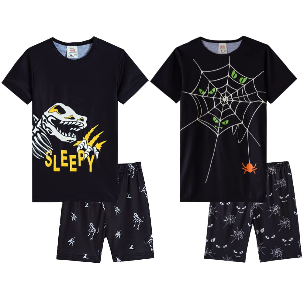 MyFav Big Boys Glow in Dark Skull Pjs Sleepwear Summer Pajama Shorts Sets, Skateboard, 14 Years