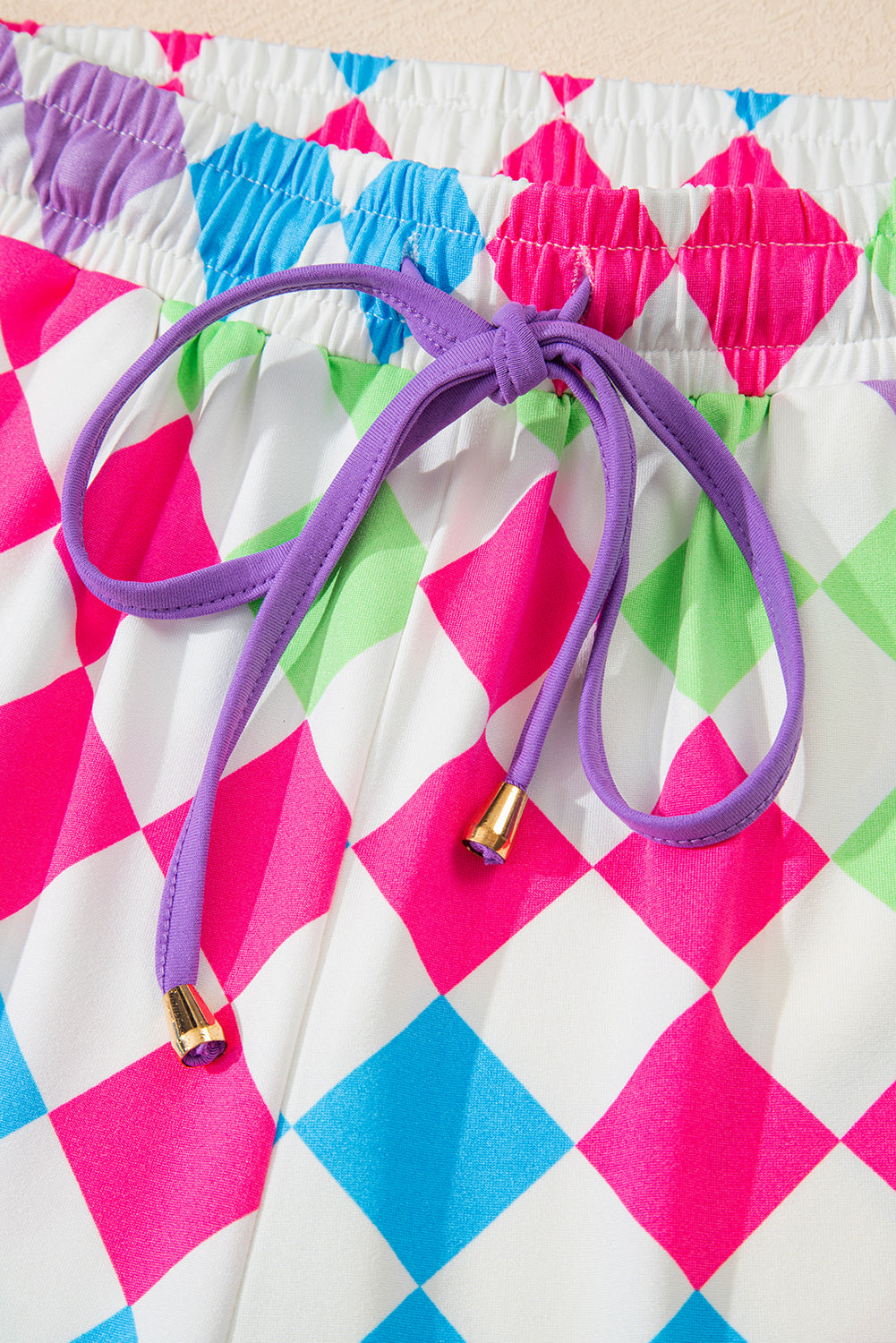 Black Checkered Drawstring Elastic Waist Casual Shorts