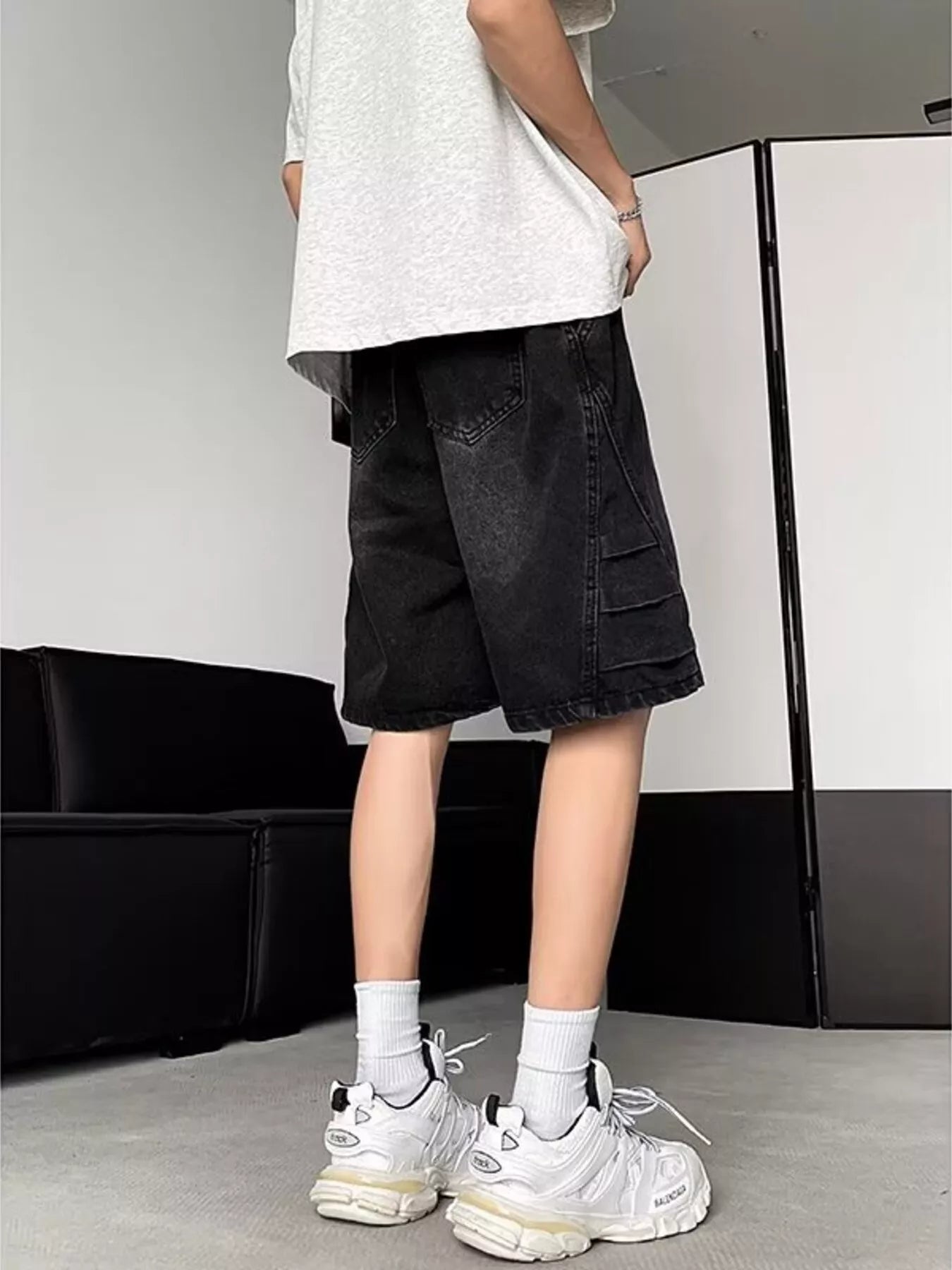 Men's Plus Size Wash Loose Fit Denim Shorts