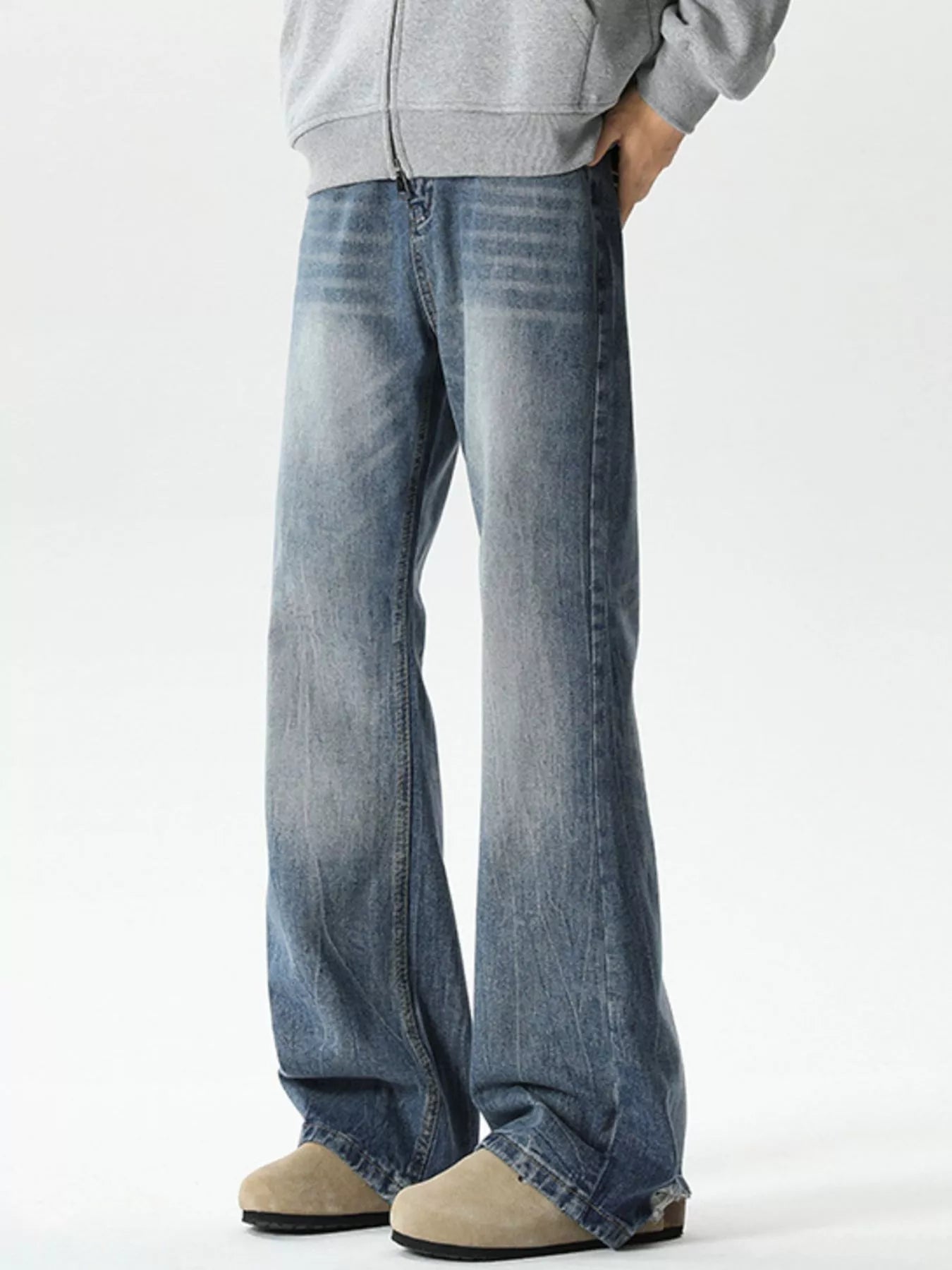 Men's Plus Size Vintage Wash Wide Leg Jeans