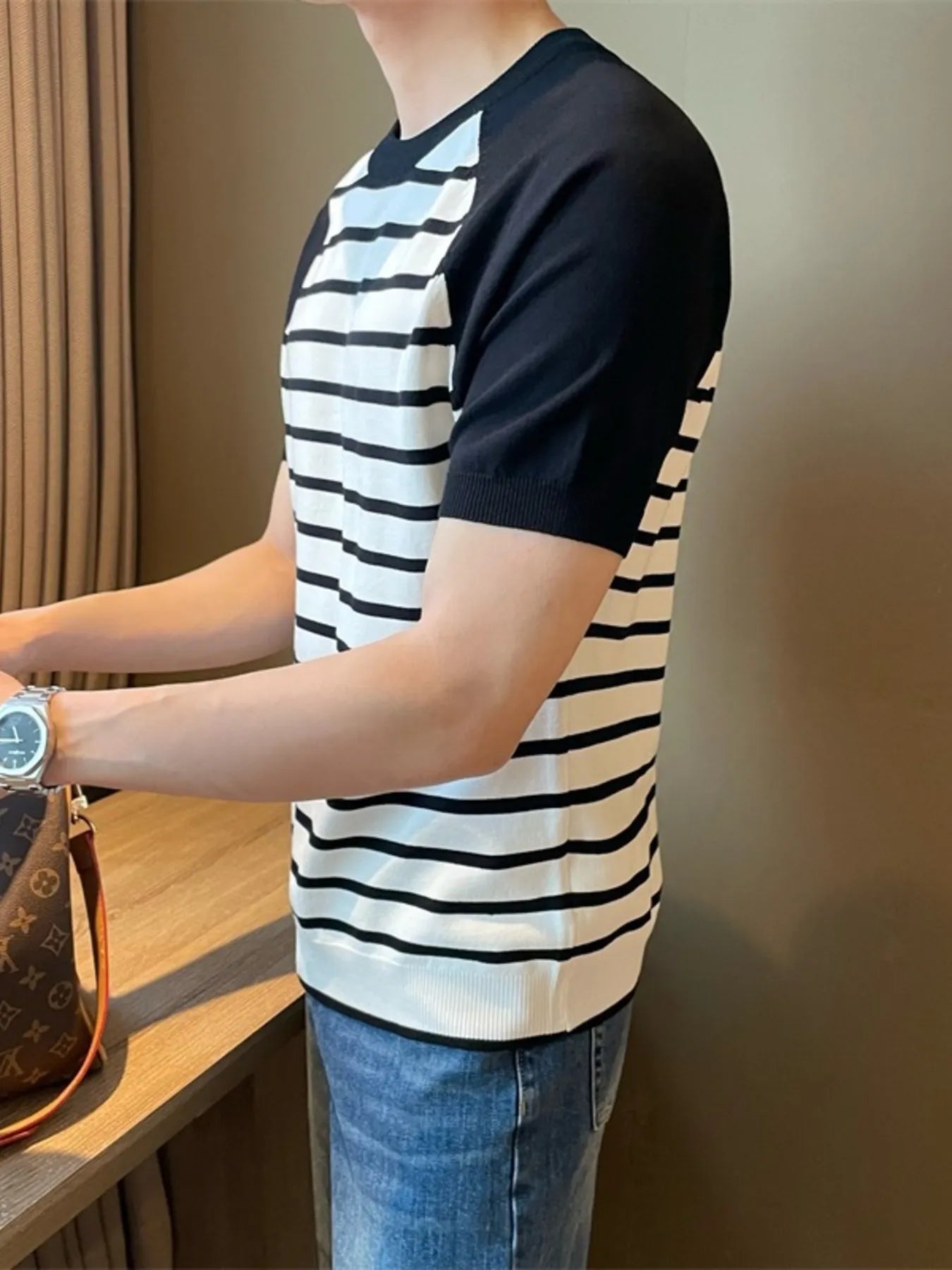 Men's Striped T-Shirt with Raglan Sleeves