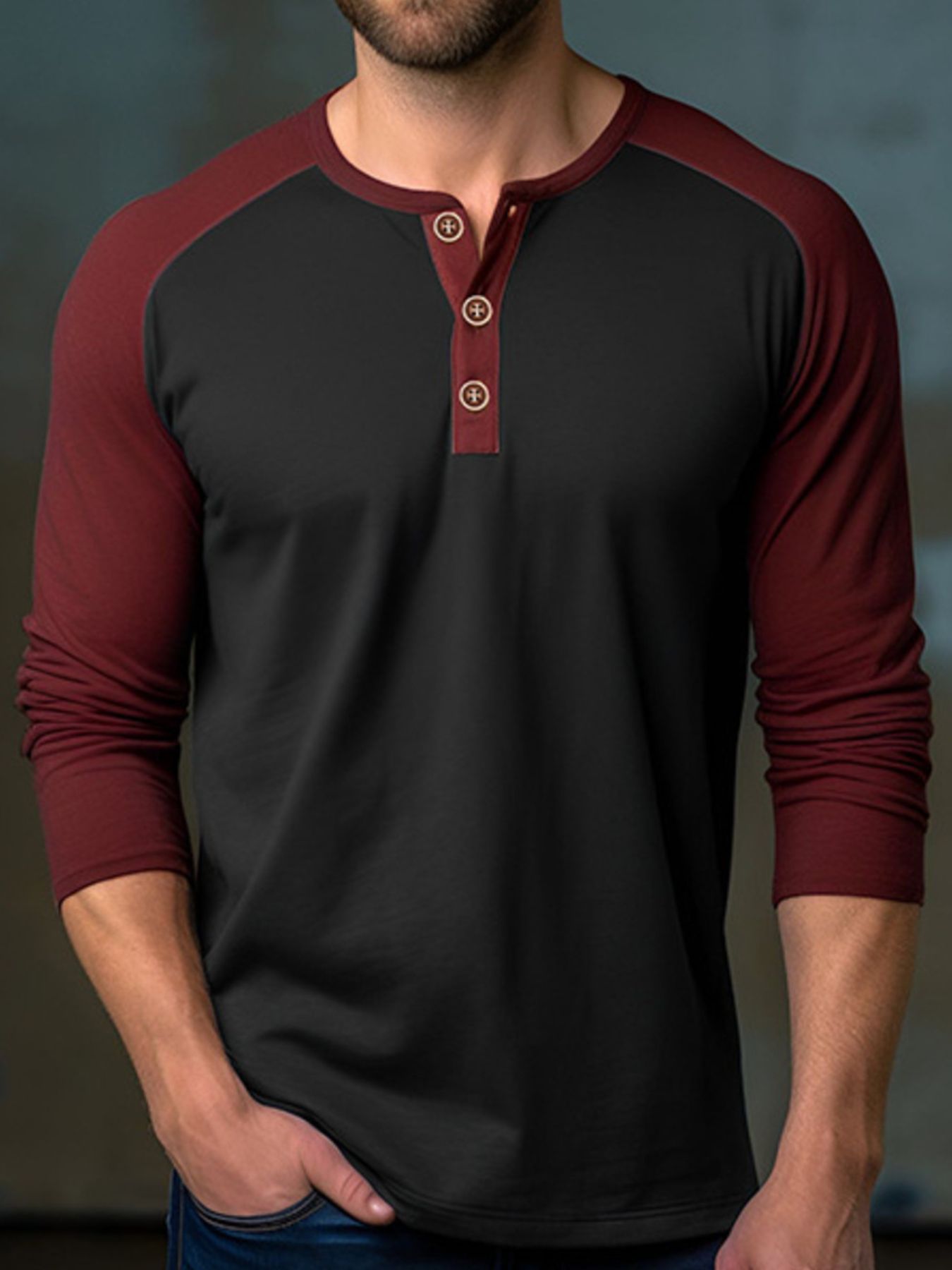 Men's Casual Henley Long Sleeve T-Shirt