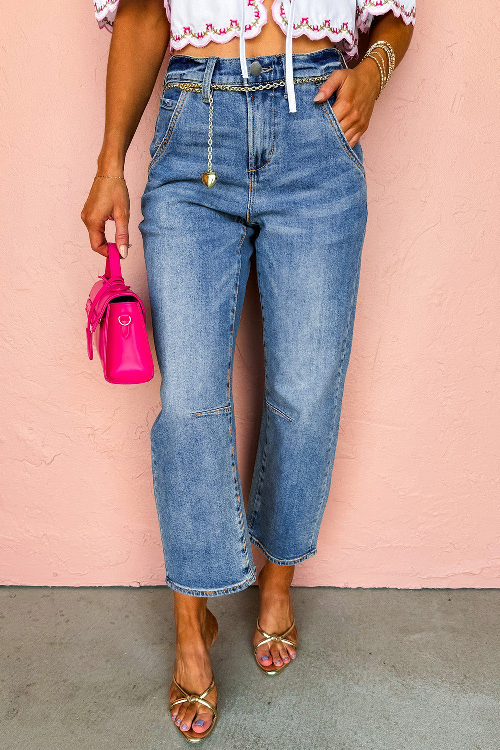 Dusk Blue High Waist Straight Leg Ankle Cropped Jeans