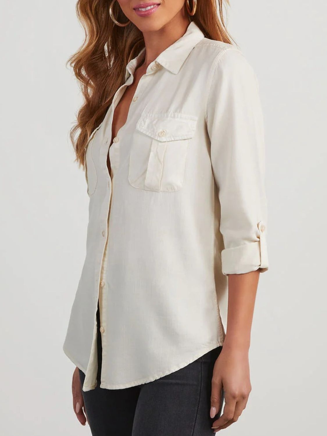 Button Up Collared Neck Denim Top