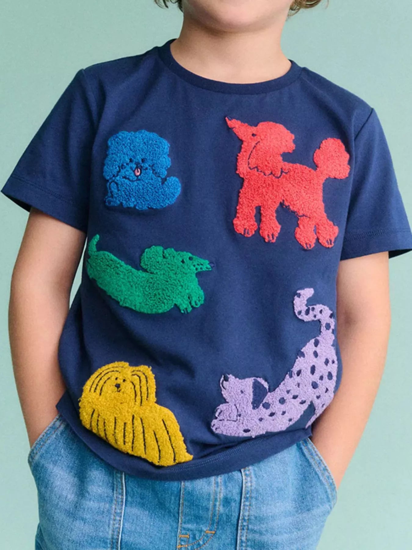 Children's Puppy Patch Round Neck T-Shirt