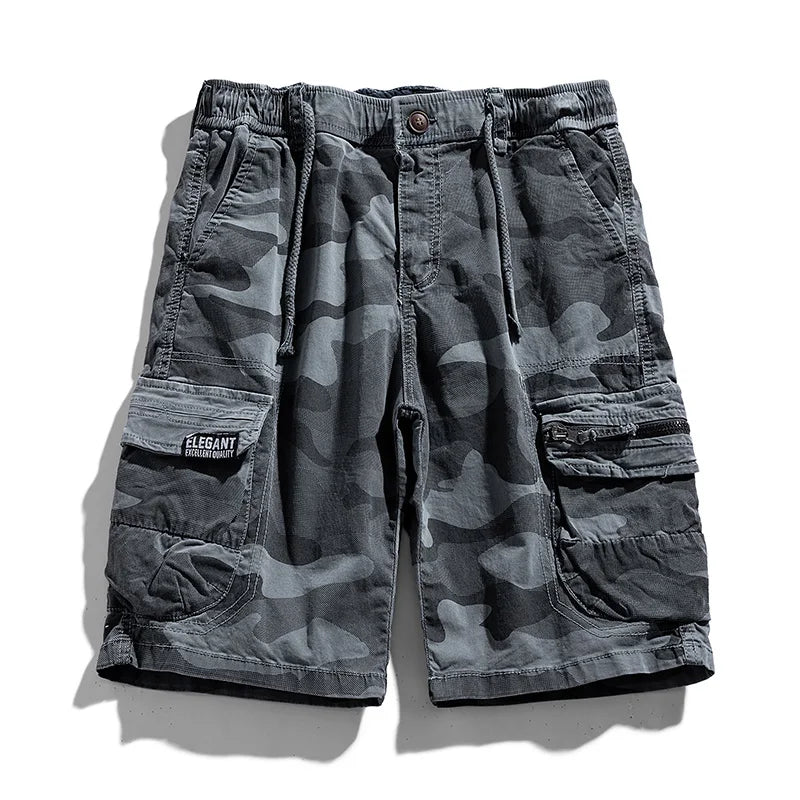 2024 Men New Summer Leisure Camouflage Cargo Shorts Elastic Comfort Breathable Elastic Waist Multiple Pockets Military Short Men
