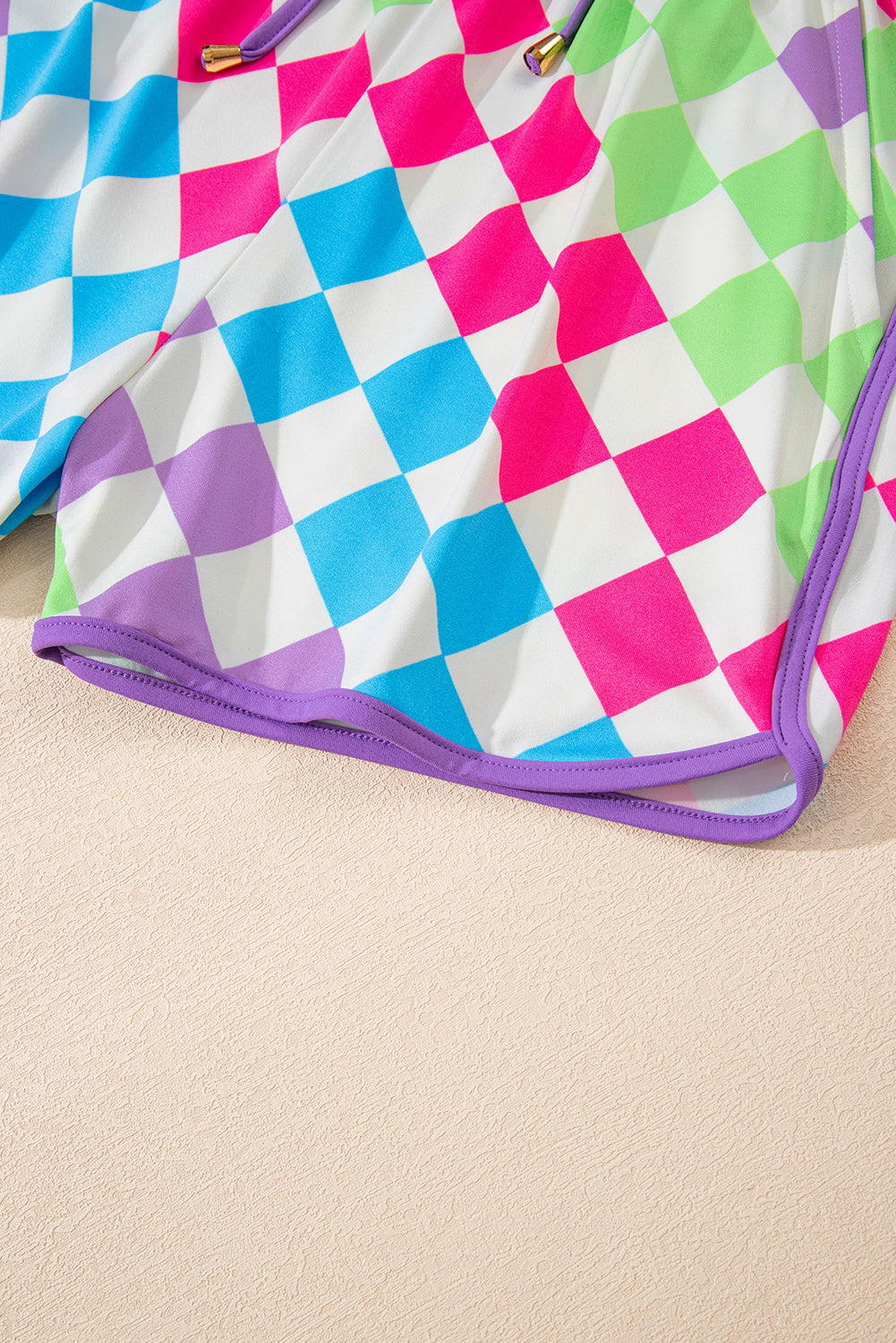 Black Checkered Drawstring Elastic Waist Casual Shorts