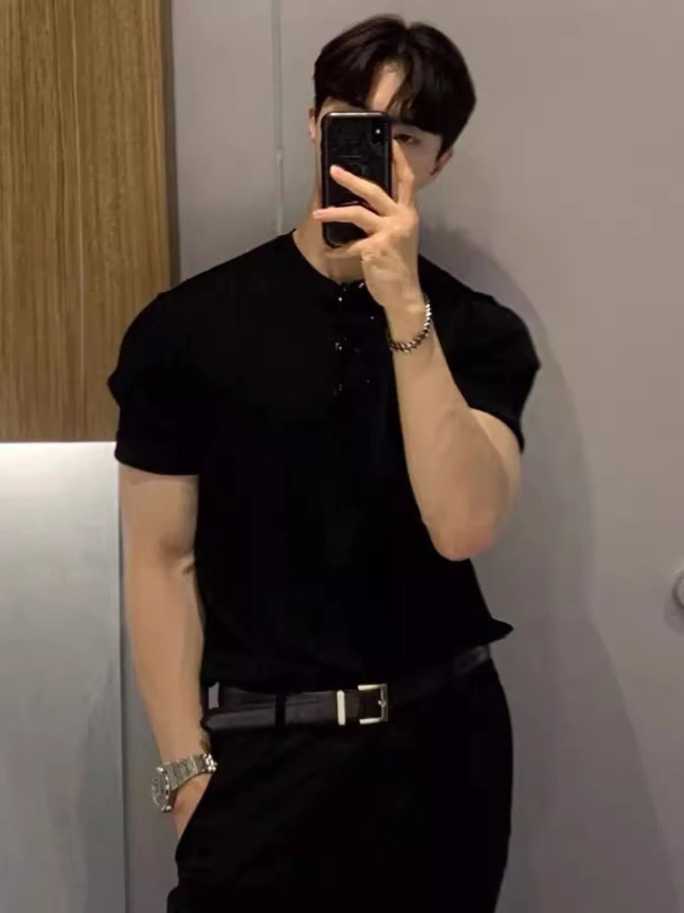 Men's Full Size Ribbed Knit Short Sleeve T-Shirt Plus Size