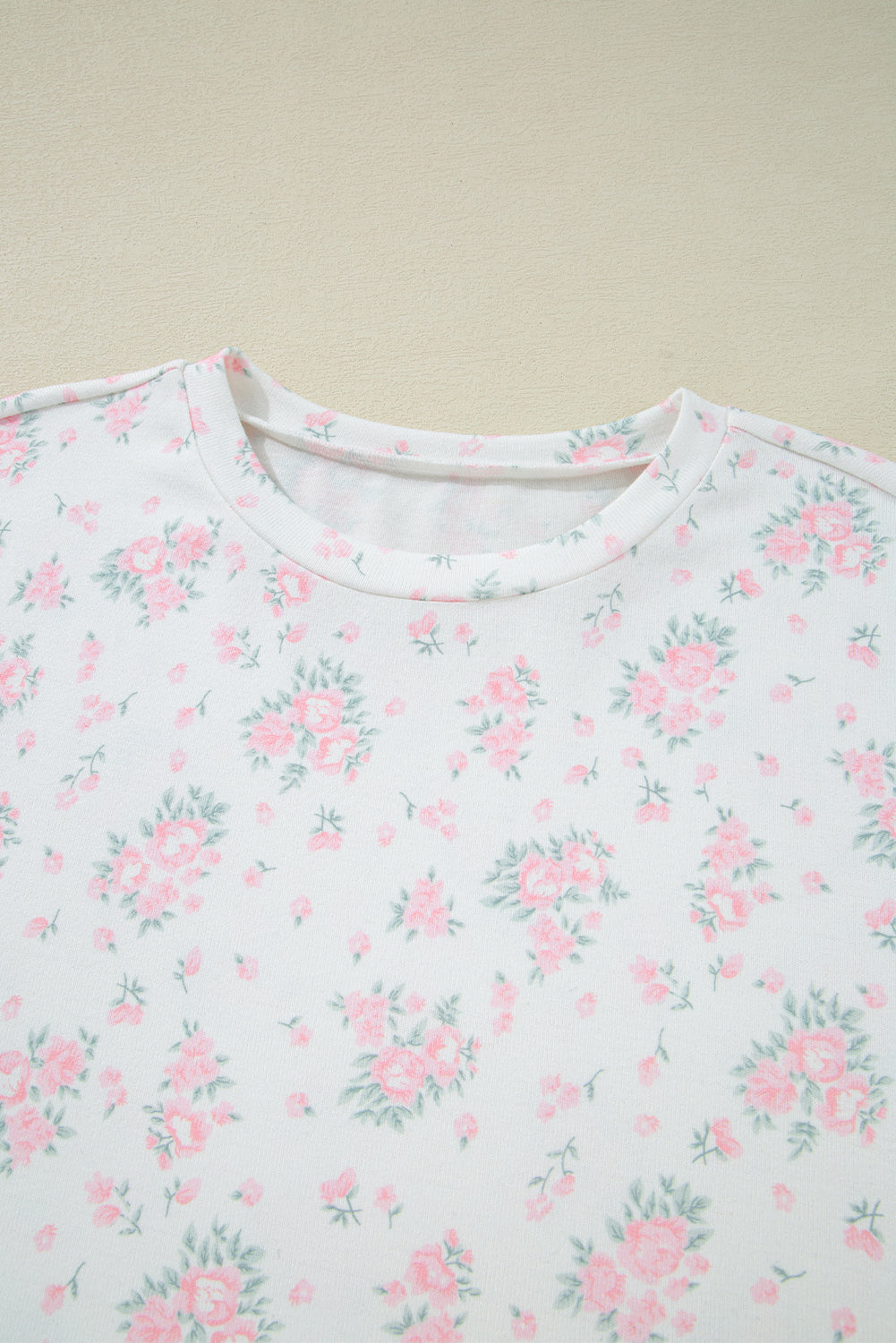 Pink Floral Print Lettuce Trim Tee and Shorts Pajama Set 