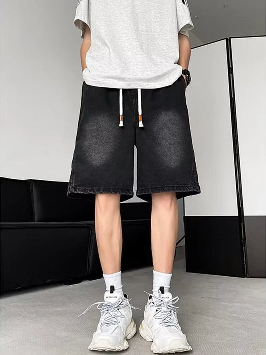 Men's Plus Size Wash Loose Fit Denim Shorts